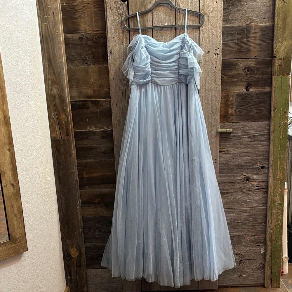 Chic Light Blue Off-Shoulder Prom Dress 14w